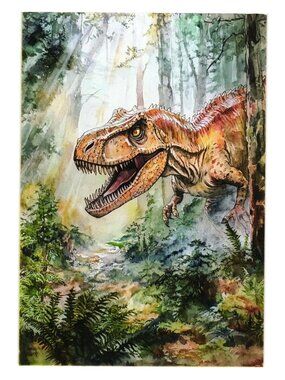 Tyrannosaurus Rex Art Print Postcard Watercolor Forest Design Dinosaur Frameable